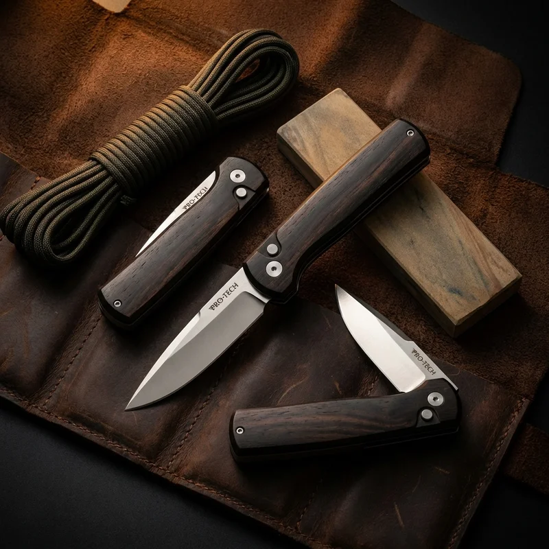 Pro-Tech Godson — 154CM Automatic Knife Ebony Wood Handle - 6