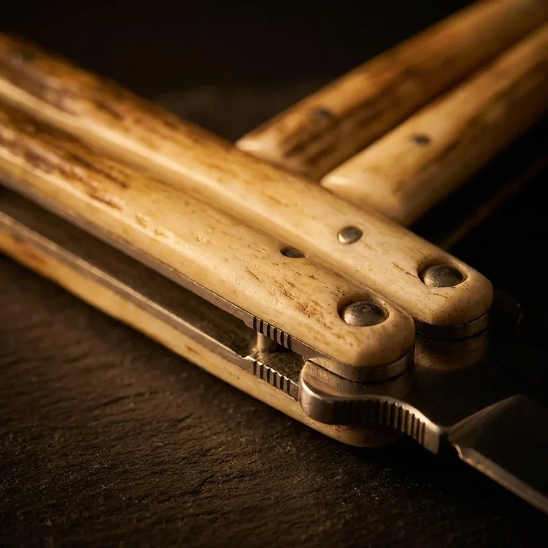 Bear & Son 114B — Stainless Steel Butterfly Knife Bone Handle - 3
