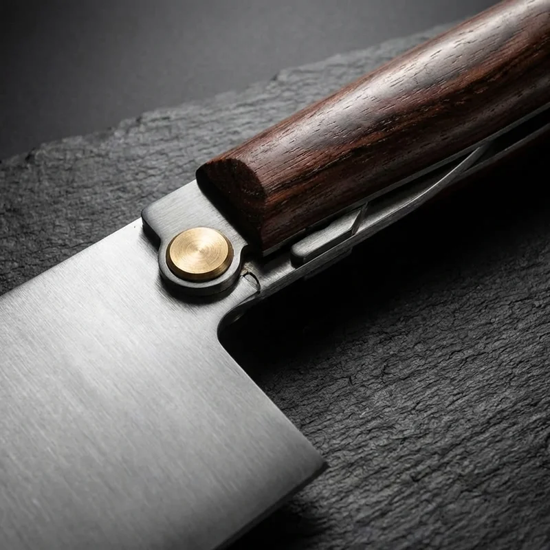 Shi Ba Zi Zuo — Carbon Steel Bone Chopper Cleaver Rosewood Handle - 4