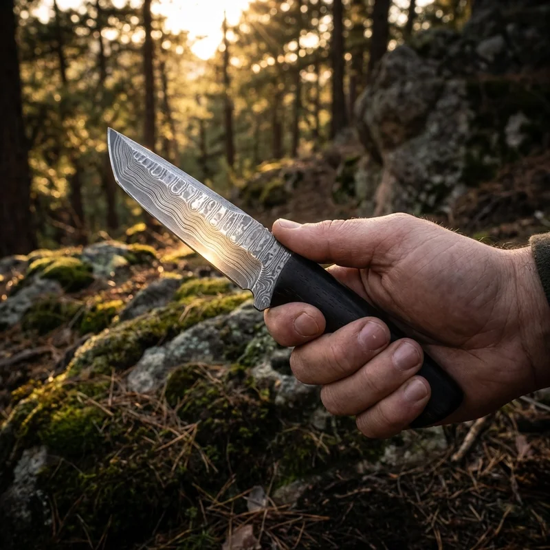 Falcon Blades — Damascus Tanto Fixed Blade VG-10 Core Ebony Handle - 5