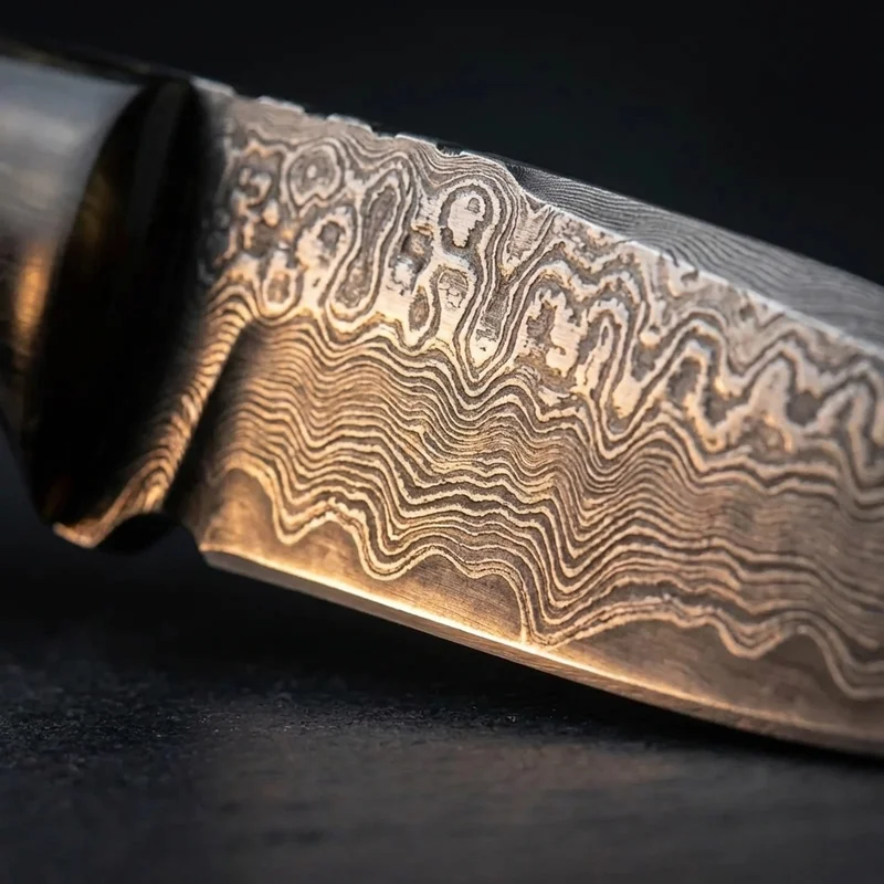 Perkin — Hand-Forged Damascus Hunting Knife Buffalo Horn Handle - 2