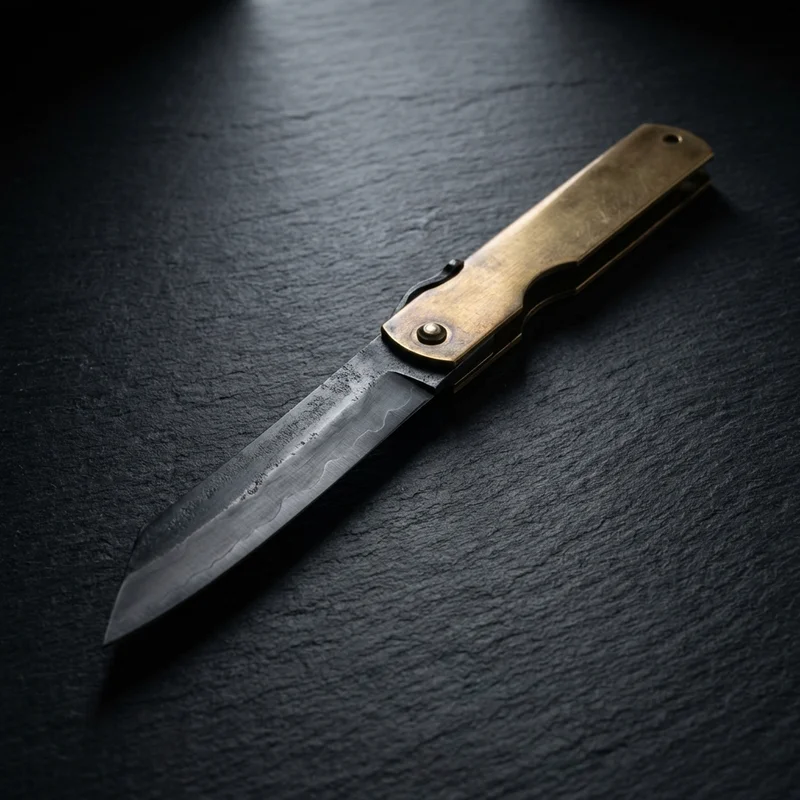 Nagao — Traditional Higonokami Knife Blue Paper Steel Brass Handle - 1
