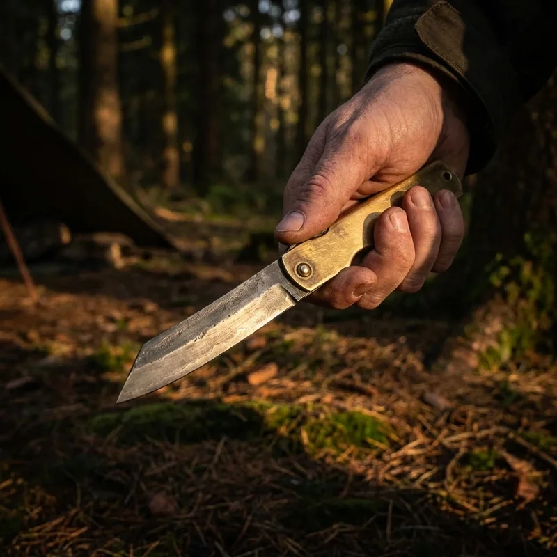 Nagao — Traditional Higonokami Knife Blue Paper Steel Brass Handle - 5