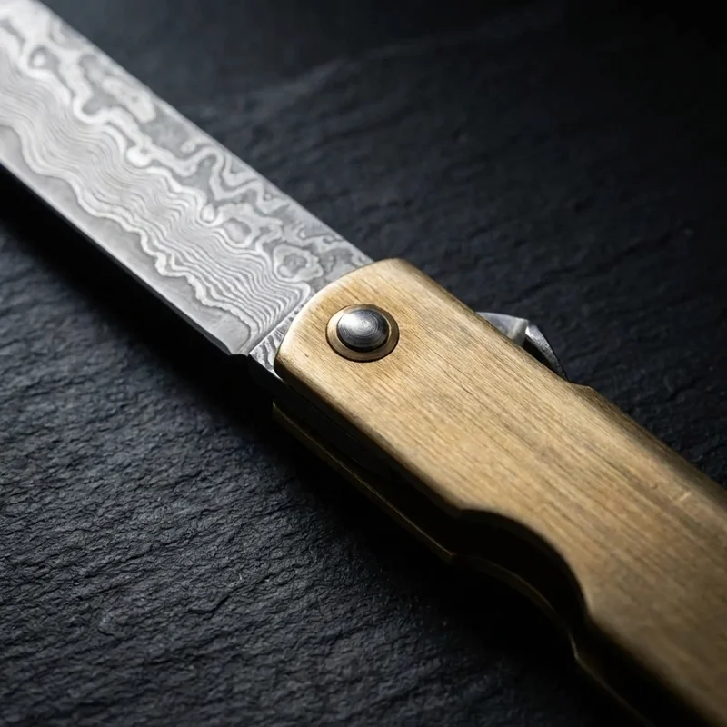 Nagao Seisakusho — Damascus Higonokami Knife VG-10 Core Brass Handle - 4