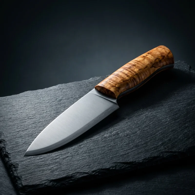 Helle Temagami — Triple Laminated Carbon Steel Hunting Knife Curly Birch Handle - 1