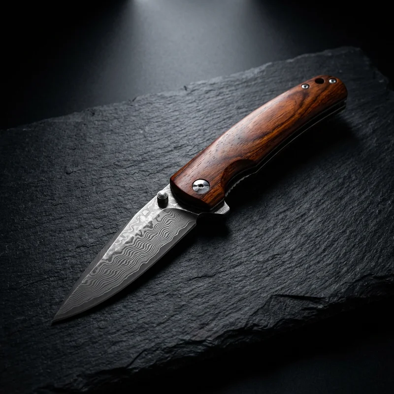 Mcusta Shinra Mixture — VG-10 Damascus Japanese Folding Knife Cocobolo Handle - 1