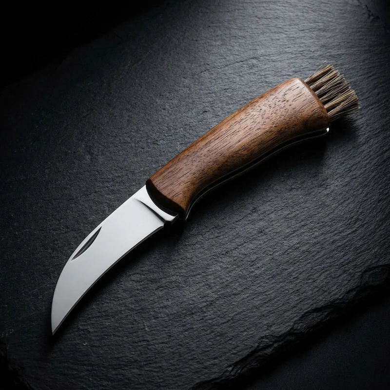 Fox Knives — Mushroom Harvesting Knife 420C Steel Walnut Handle with Bristle Brush - 1