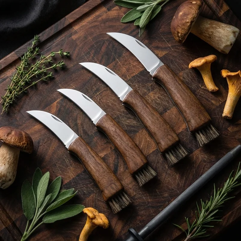 Fox Knives — Mushroom Harvesting Knife 420C Steel Walnut Handle with Bristle Brush - 6