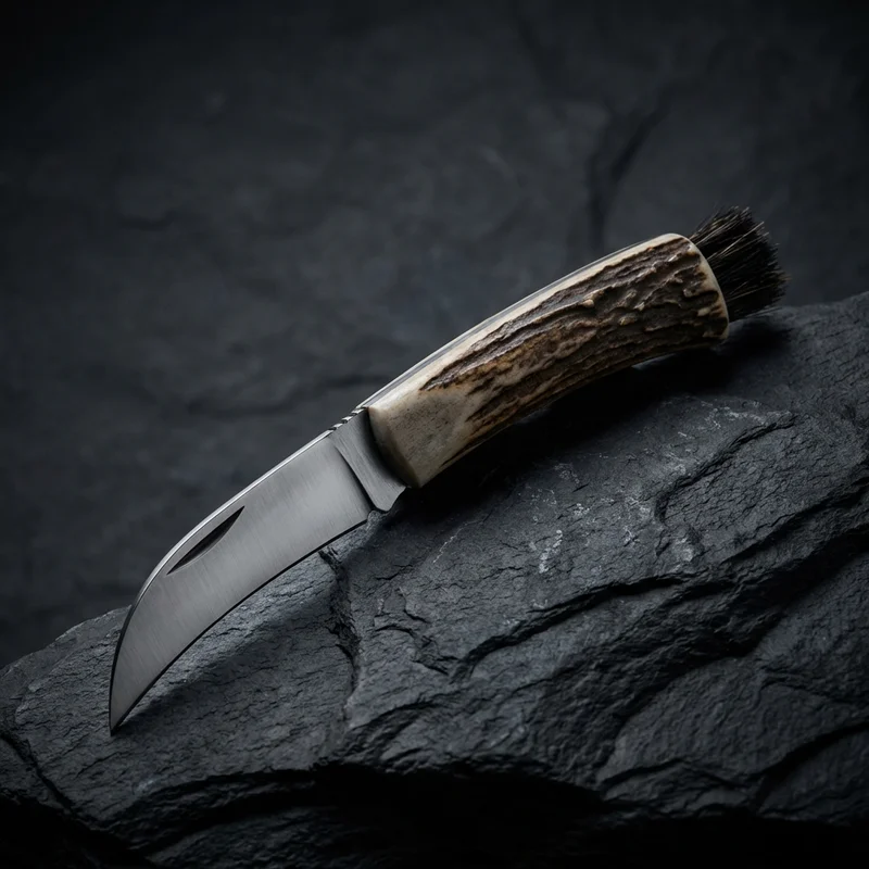 Linder — Mushroom Knife Carbon Steel Stag Horn Handle with Boar Bristle - 1
