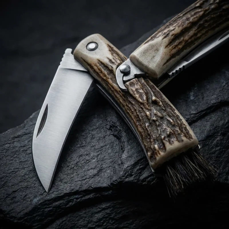 Linder — Mushroom Knife Carbon Steel Stag Horn Handle with Boar Bristle - 4