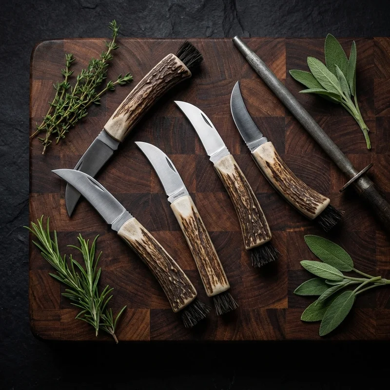 Linder — Mushroom Knife Carbon Steel Stag Horn Handle with Boar Bristle - 6