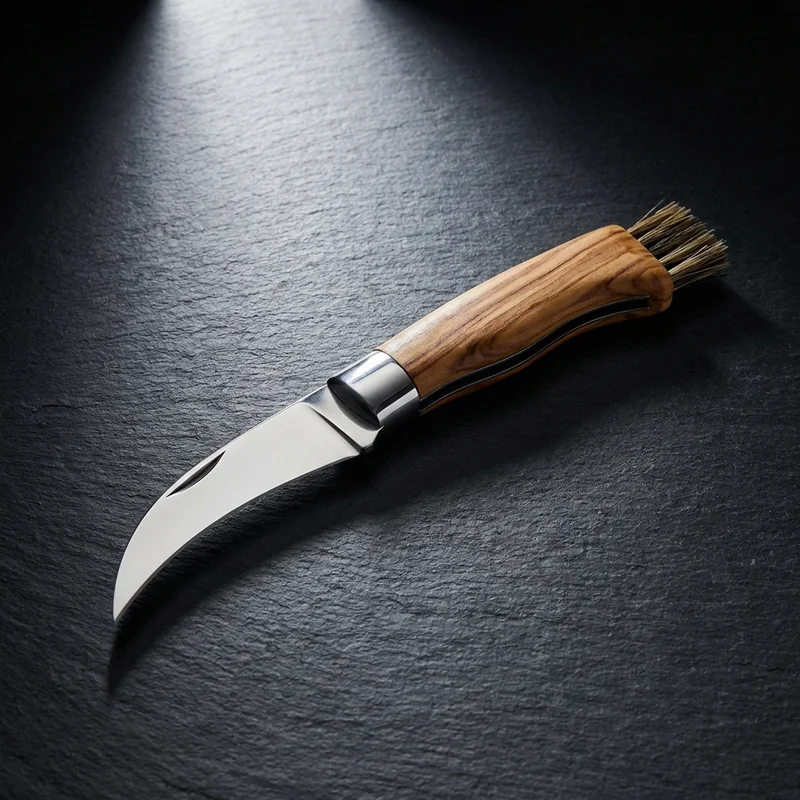 Maserin — Mushroom Foraging Knife Stainless Steel Olive Wood Handle with Brush - 1