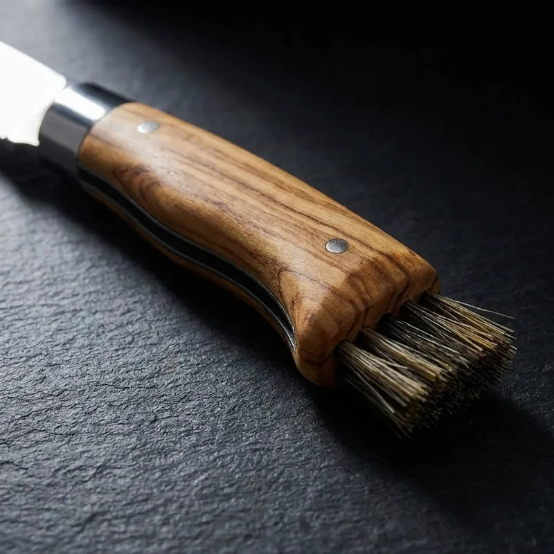 Maserin — Mushroom Foraging Knife Stainless Steel Olive Wood Handle with Brush - 3