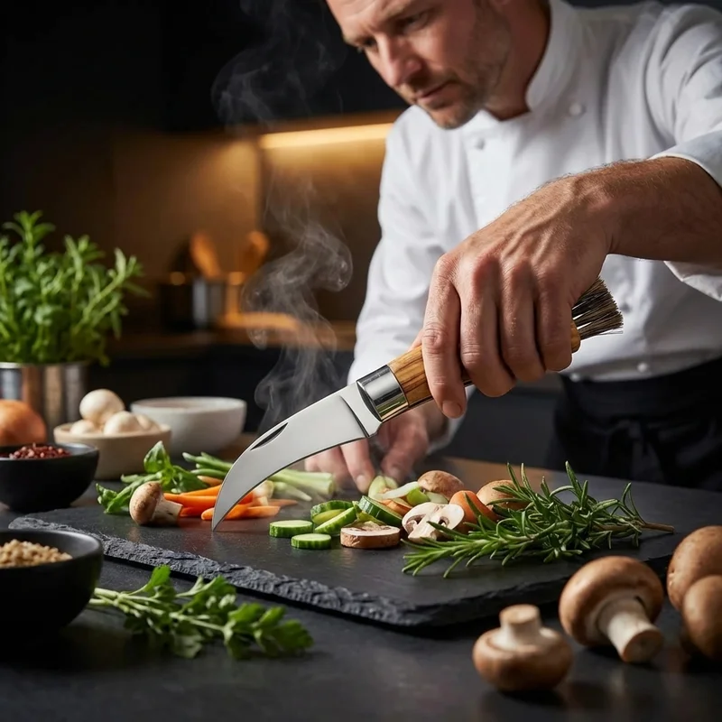 Maserin — Mushroom Foraging Knife Stainless Steel Olive Wood Handle with Brush - 5