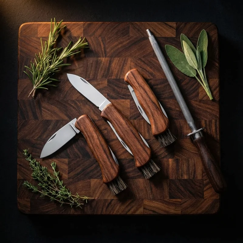 Victorinox — Mushroom Knife Stainless Steel Rosewood Handle Integrated Brush - 6