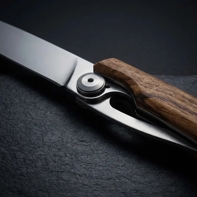 Deejo — Minimalist Table Knife Titanium Finish Juniper Wood Handle - 4